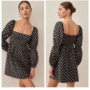 Reformation Black and White Polka Dot Long Sleeve Michaela Dress